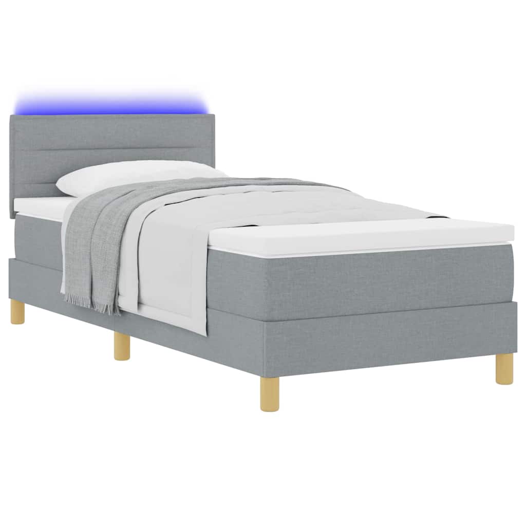 vidaXL Boxspring met matras en LED stof lichtgrijs 90x200 cm