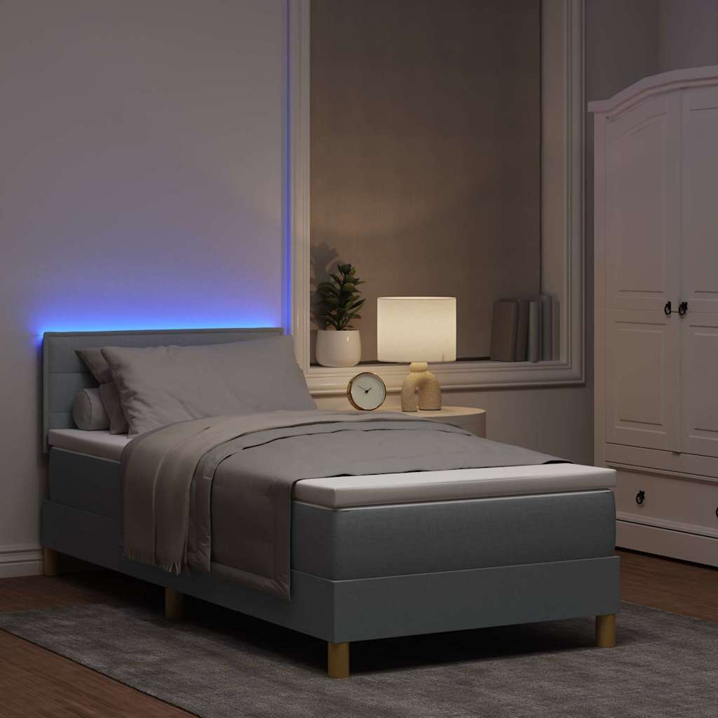 vidaXL Boxspring met matras en LED stof lichtgrijs 90x200 cm