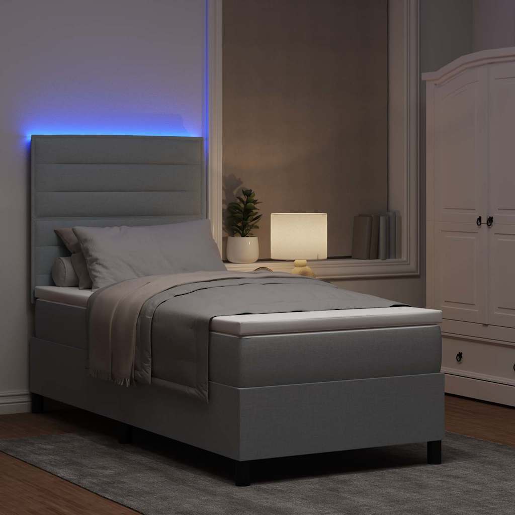 vidaXL Boxspring met matras en LED stof donkergrijs 100x200 cm