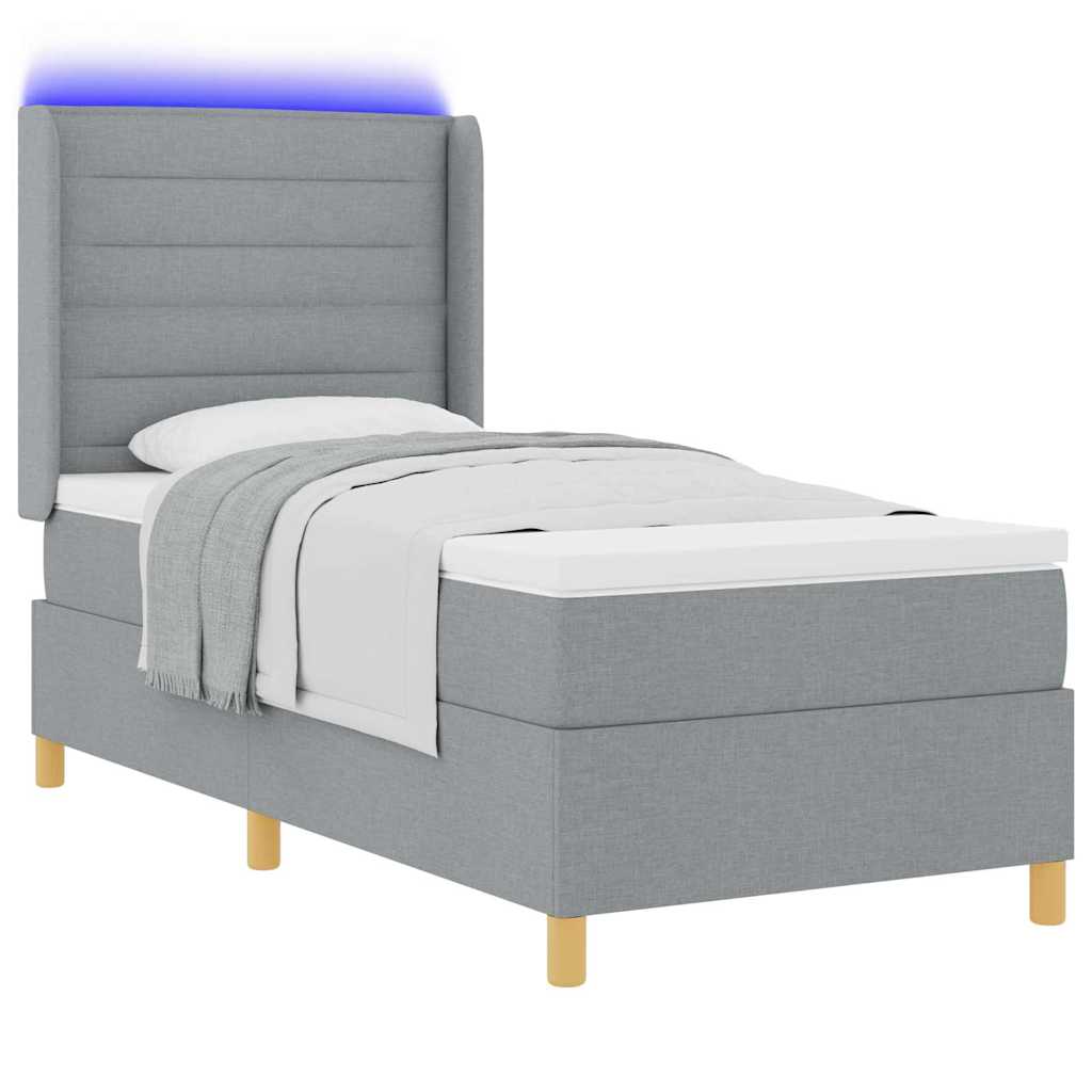 vidaXL Boxspring met matras en LED stof lichtgrijs 100x200 cm