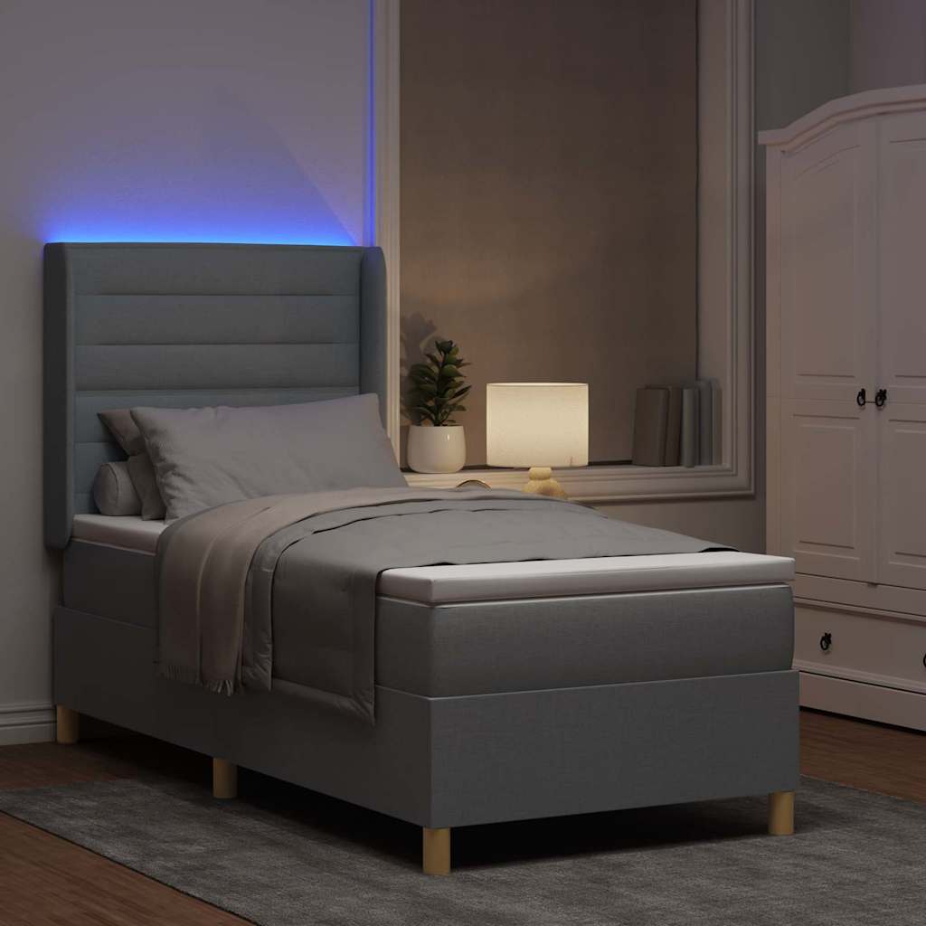 vidaXL Boxspring met matras en LED stof lichtgrijs 100x200 cm