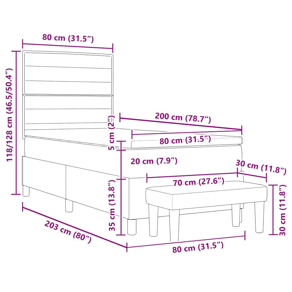 vidaXL Boxspring met matras stof donkerbruin 120x200 cm
