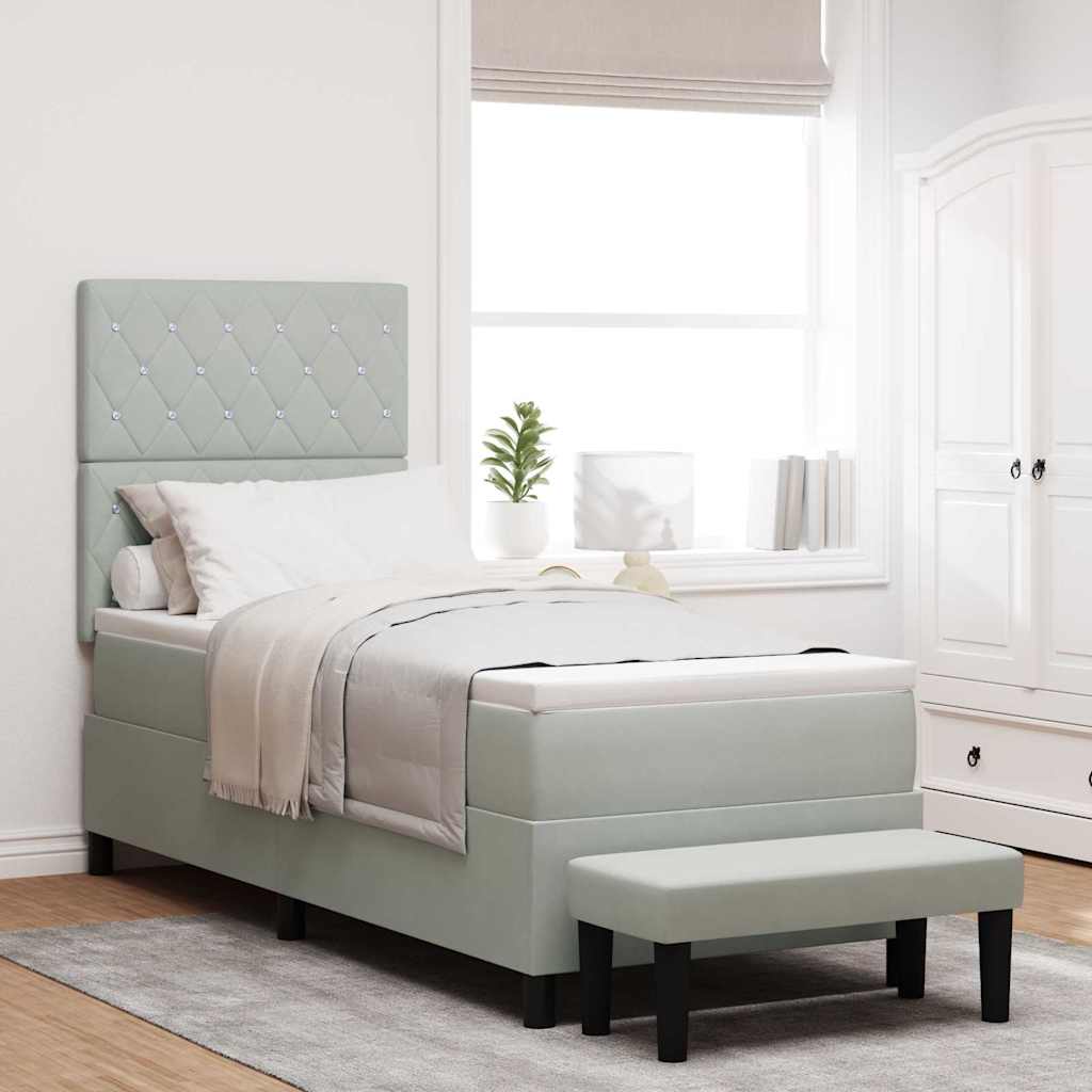vidaXL Boxspring met matras fluweel lichtgrijs 140x200 cm