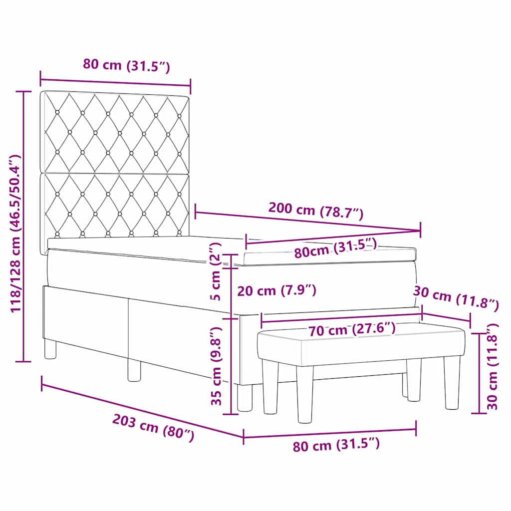 vidaXL Boxspring met matras fluweel lichtgrijs 140x200 cm