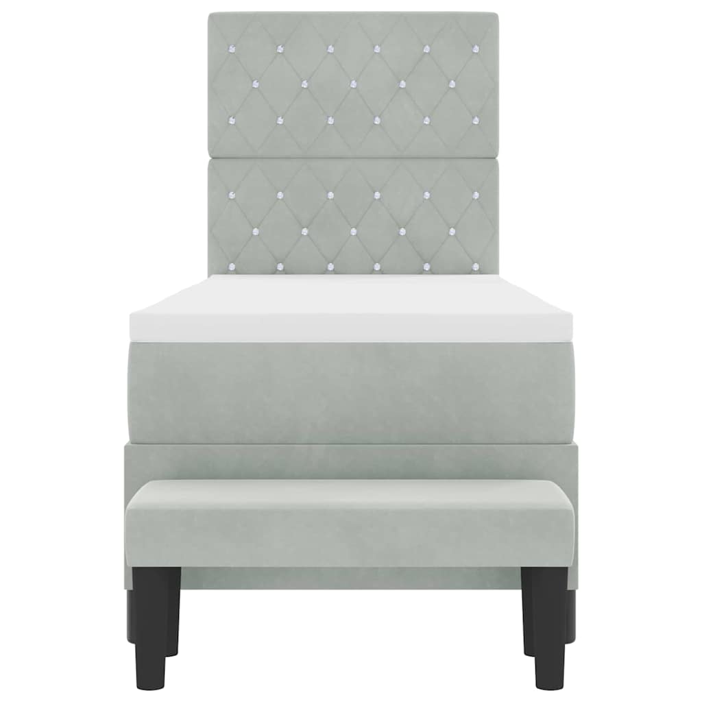 vidaXL Boxspring met matras fluweel lichtgrijs 140x200 cm