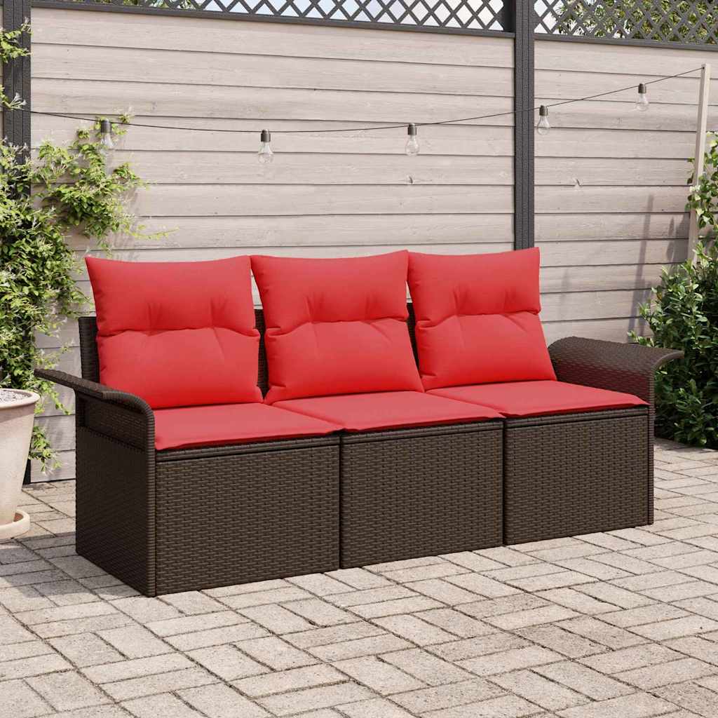 vidaXL Bankstel met kussen 3 pcs Zwart en Blauw poly rattan