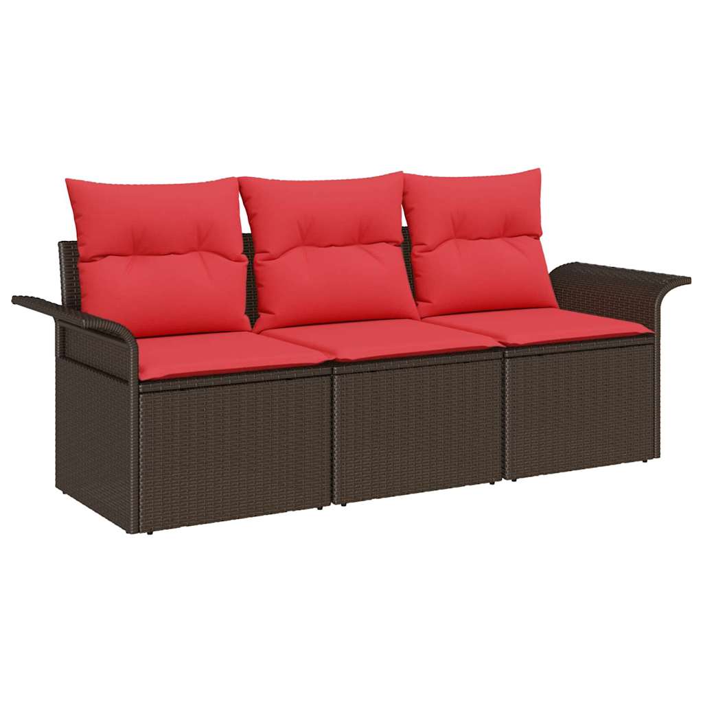 vidaXL Bankstel met kussen 3 pcs Zwart en Blauw poly rattan