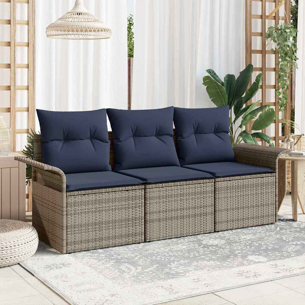 vidaXL Bankstel met kussen 3 pcs Zwart en Blauw poly rattan