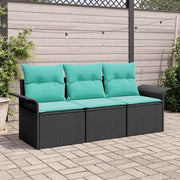 vidaXL Bankstel met kussen 3 pcs Zwart en Blauw poly rattan