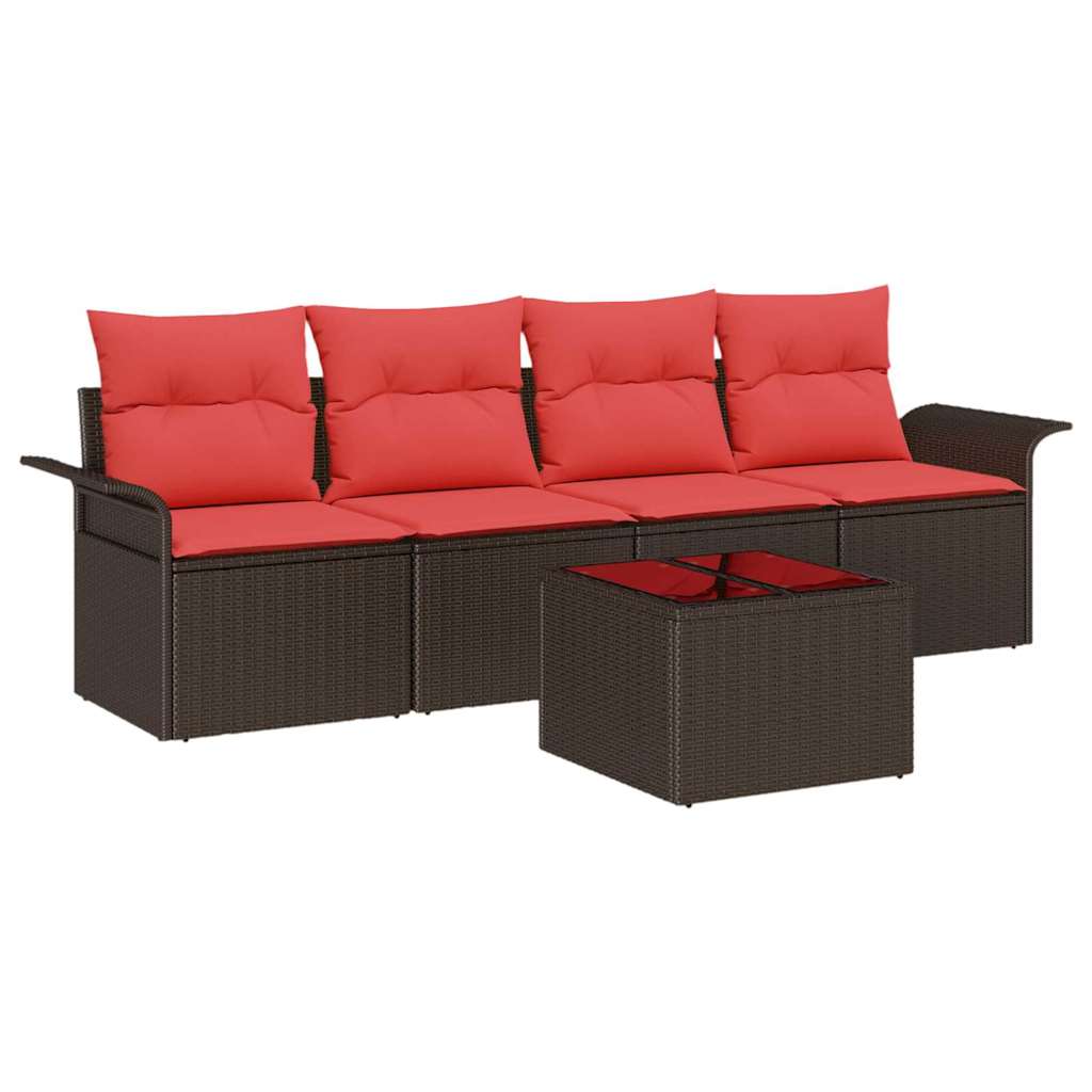 vidaXL Bankstel met kussen 5 pcs Zwart poly rattan