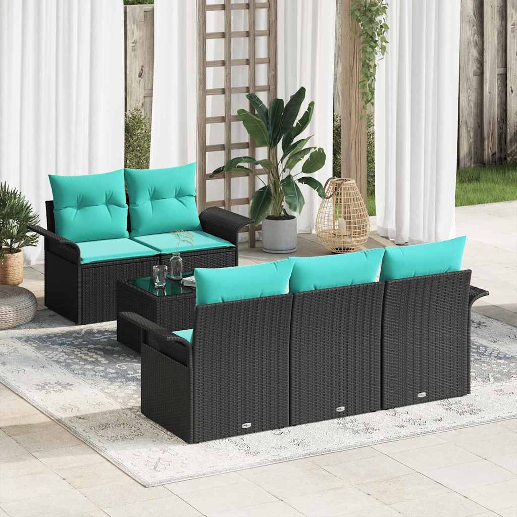 vidaXL Tuin Sofa Set met kussen 6 pcs Zwart poly rattan