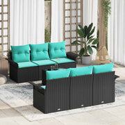 vidaXL Tuin Sofa Set met kussen 7 pcs Zwart poly rattan
