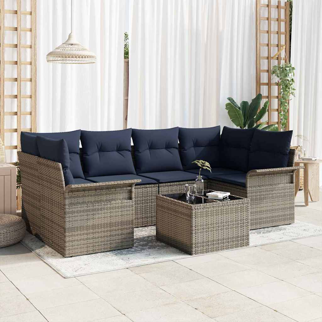 vidaXL Tuin Sofa Set met kussen 7 pcs Zwart poly rattan