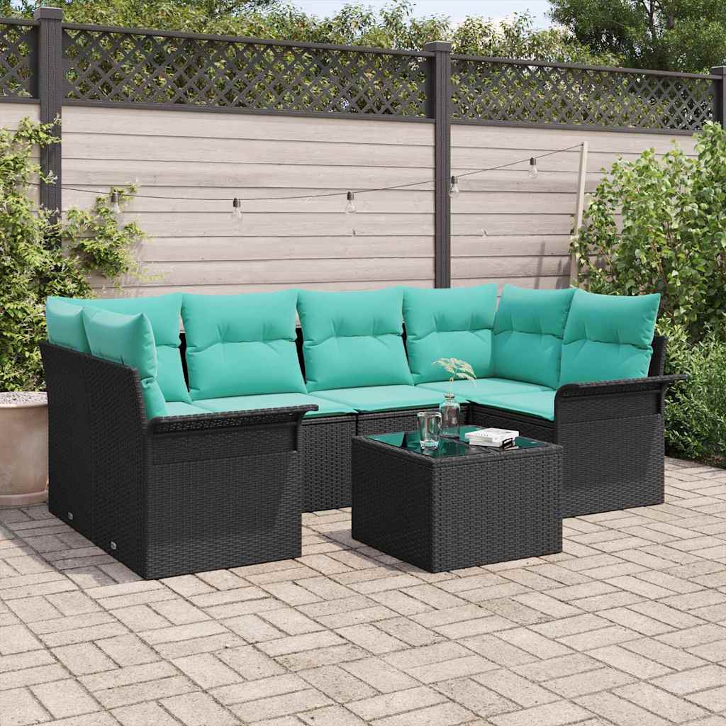 vidaXL Tuin Sofa Set met kussen 7 pcs Zwart poly rattan