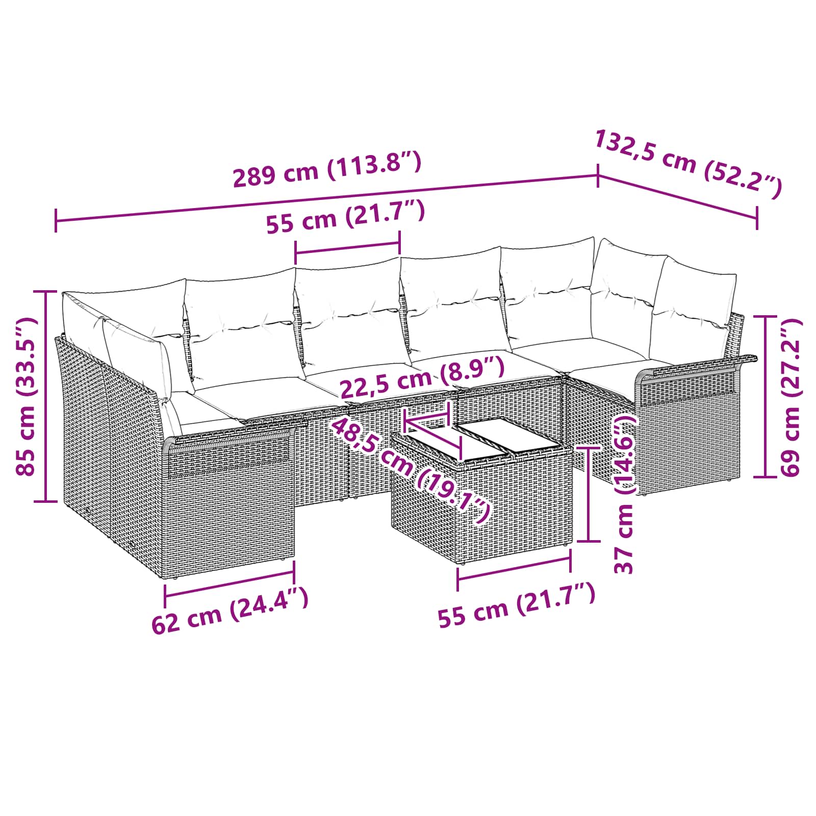 vidaXL Tuin Sofa Set 8 pcs Zwart Poly riet