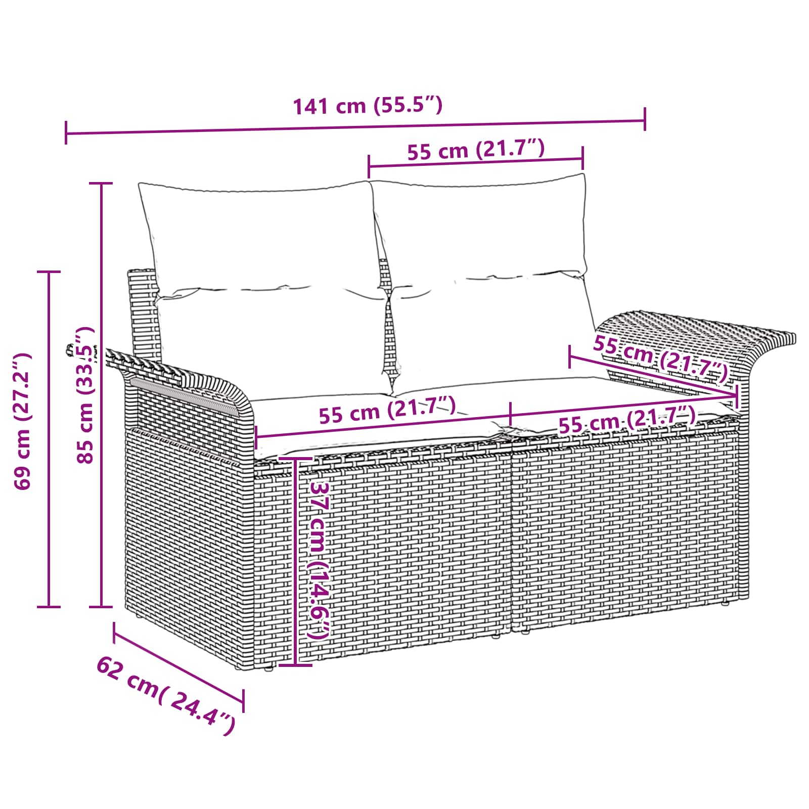 vidaXL Tuin Sofa Set met kussen 9 pcs Zwart poly rattan
