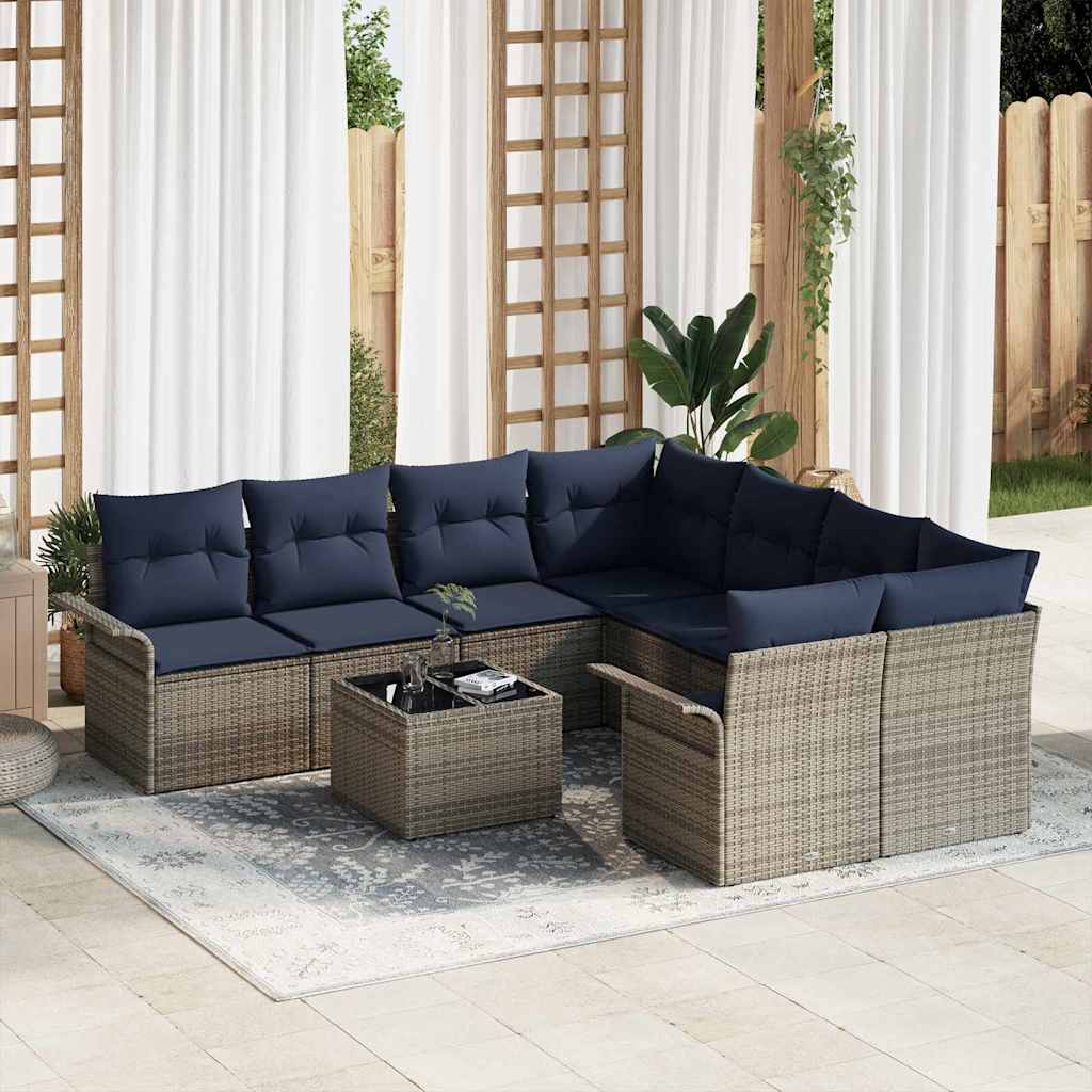vidaXL Tuin Sofa Set met kussen 9 pcs Zwart poly rattan