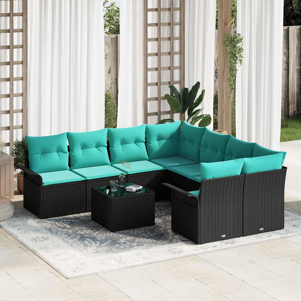 vidaXL Tuin Sofa Set met kussen 9 pcs Zwart poly rattan