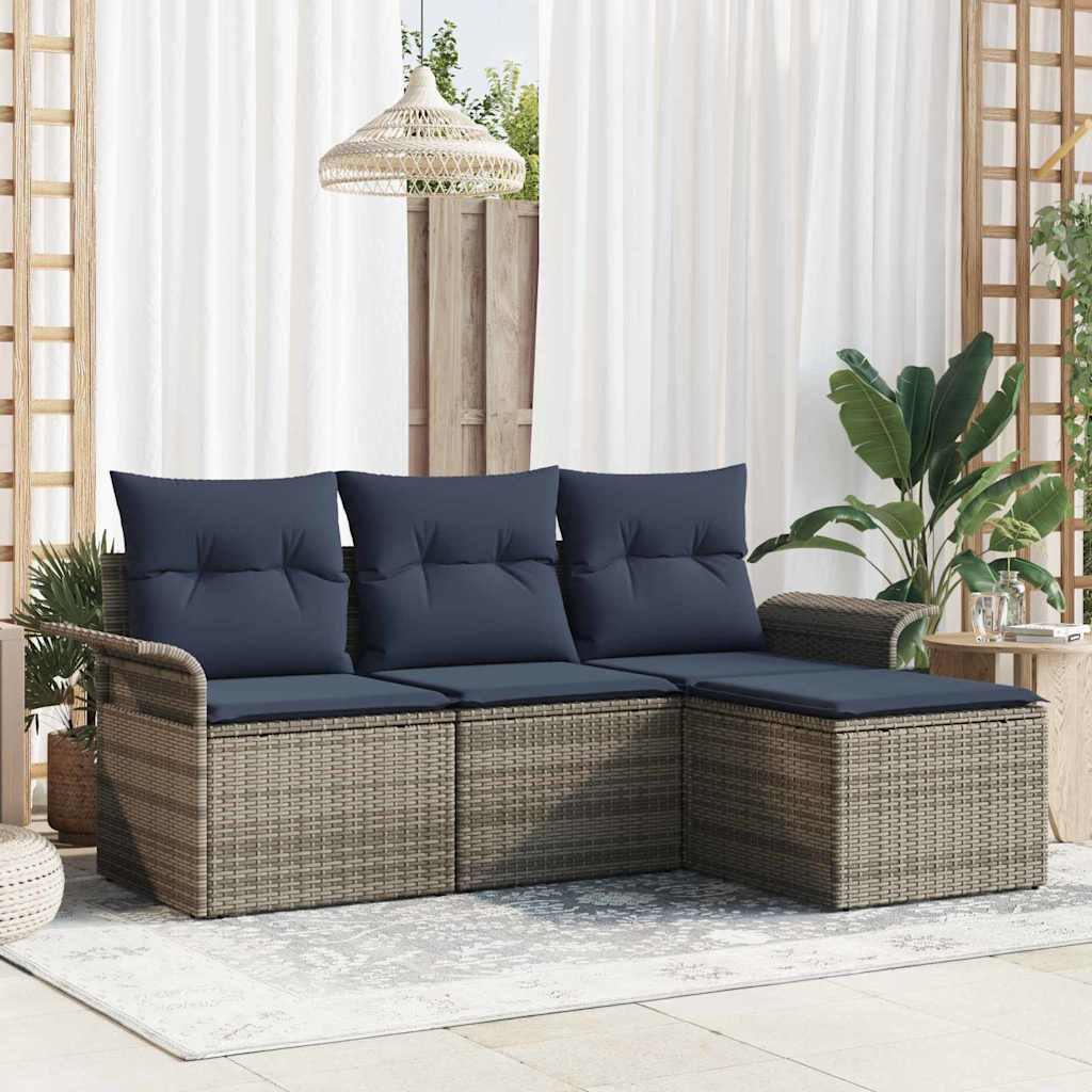 vidaXL Tuin Sofa Set met kussen 4 pcs Zwart poly rattan