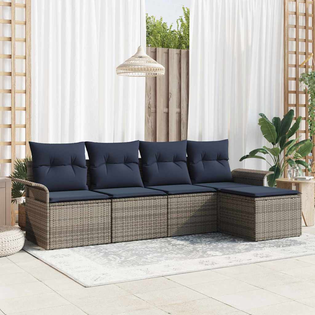 vidaXL Tuin Sofa Set met kussen 5 pcs Zwart poly rattan