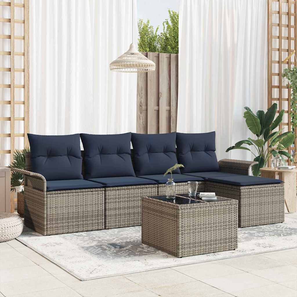 vidaXL Tuin Sofa Set met kussen 5 pcs Zwart poly rattan