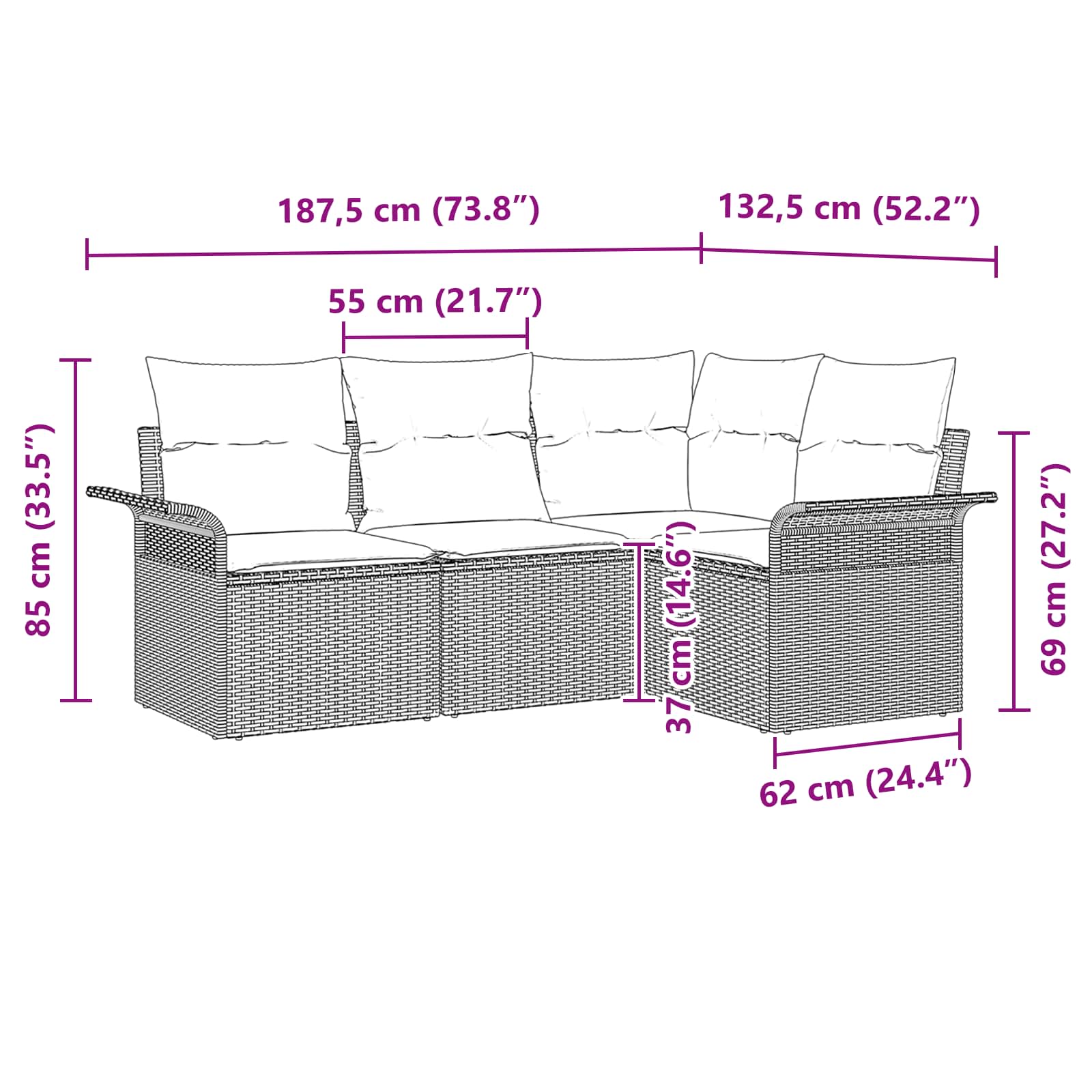 vidaXL Tuin Sofa Set met kussen Zwart poly rattan