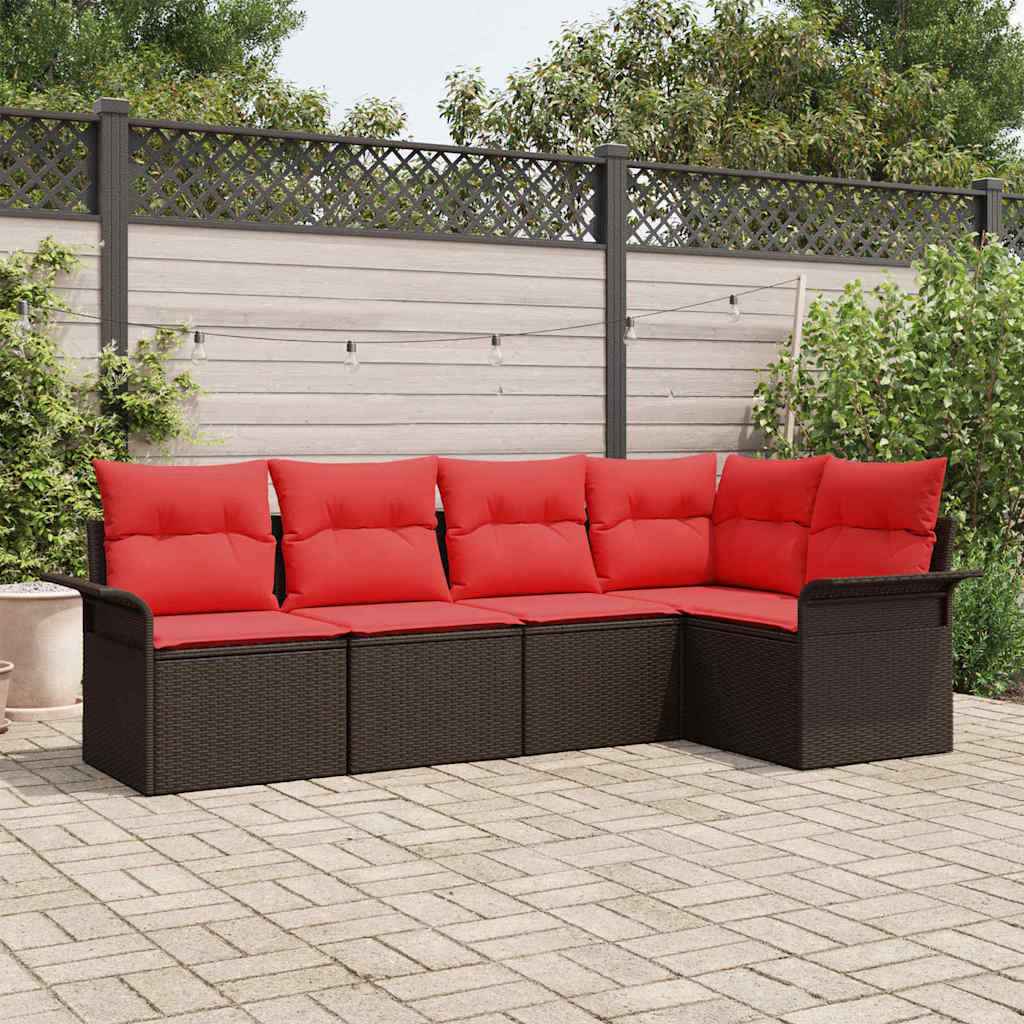 vidaXL Tuin Sofa Set met kussen 5 pcs Zwart poly rattan