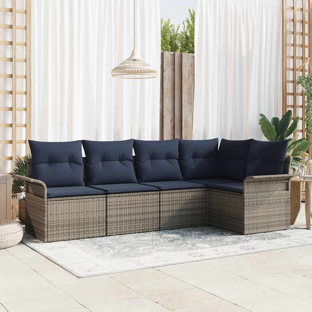 vidaXL Tuin Sofa Set met kussen 5 pcs Zwart poly rattan