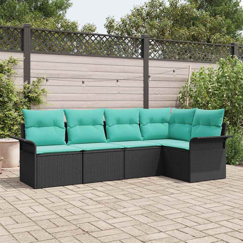 vidaXL Tuin Sofa Set met kussen 5 pcs Zwart poly rattan