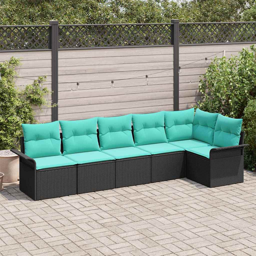 vidaXL Tuin Sofa Set met kussen 7 pcs Zwart poly rattan