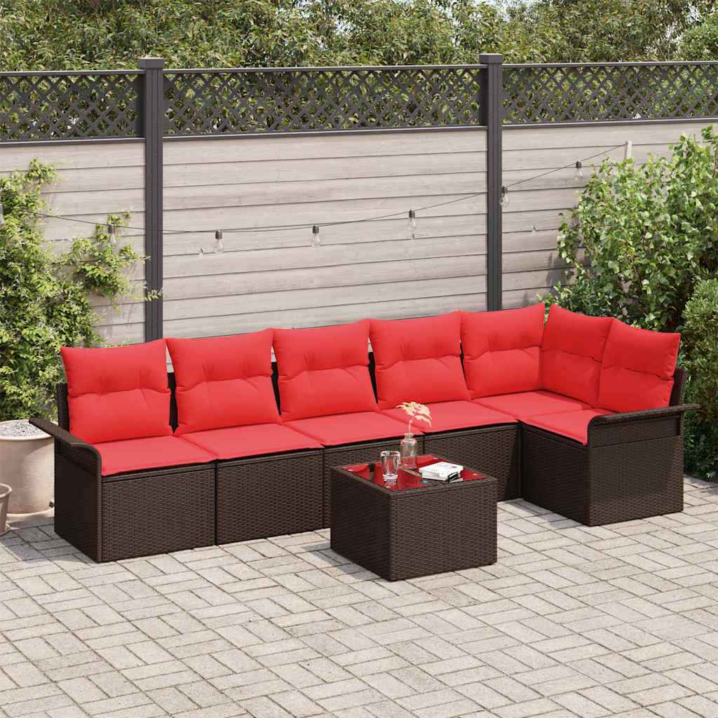 vidaXL Tuin Sofa Set met kussen 7 pcs Zwart poly rattan