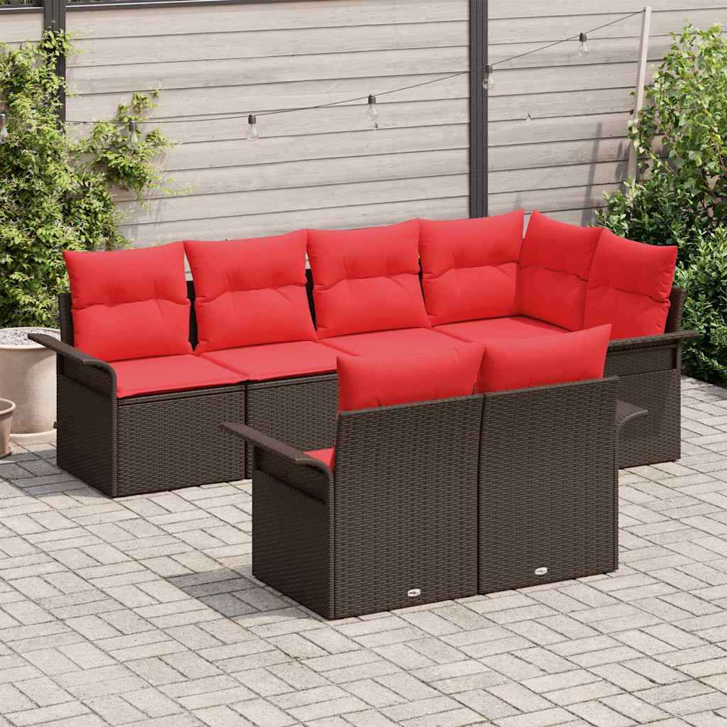 vidaXL Tuin Sofa Set met kussen 7 pcs Zwart poly rattan