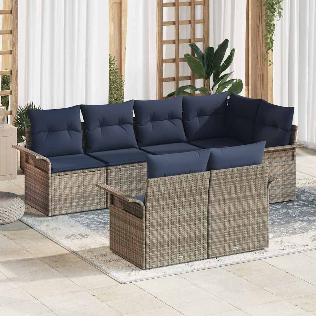 vidaXL Tuin Sofa Set met kussen 7 pcs Zwart poly rattan