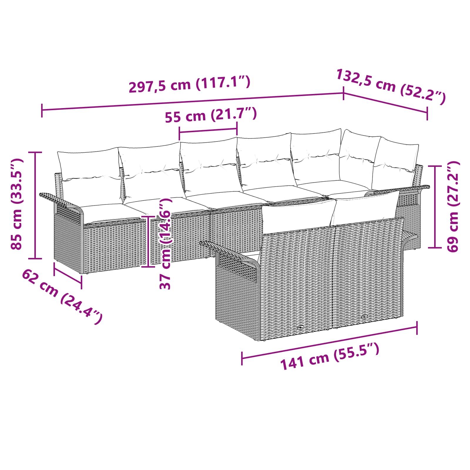 vidaXL Tuin Sofa Set met kussen 8 pcs Zwart poly rattan