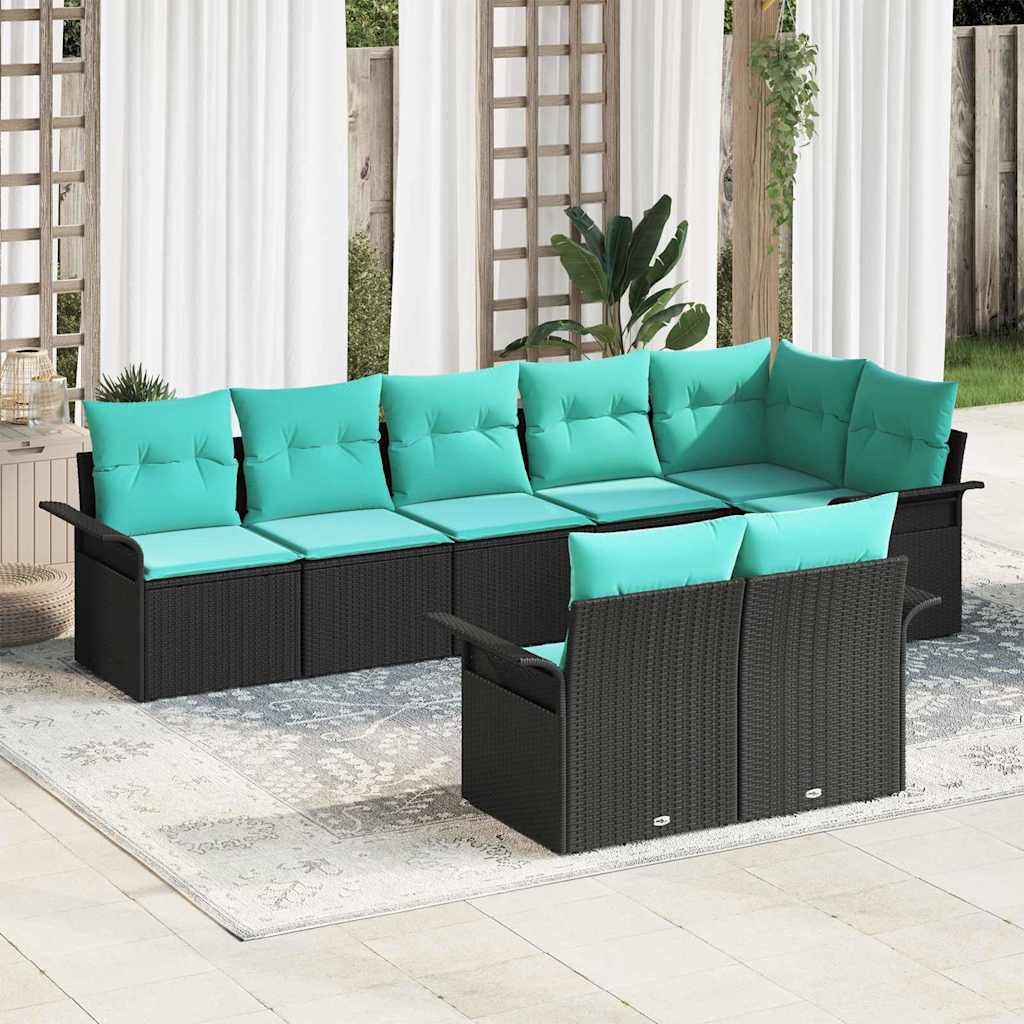 vidaXL Tuin Sofa Set met kussen 8 pcs Zwart poly rattan