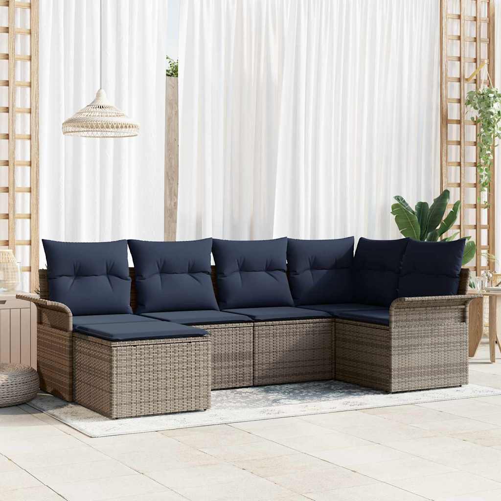 vidaXL Tuin Sofa Set met kussen 6 pcs Zwart poly rattan