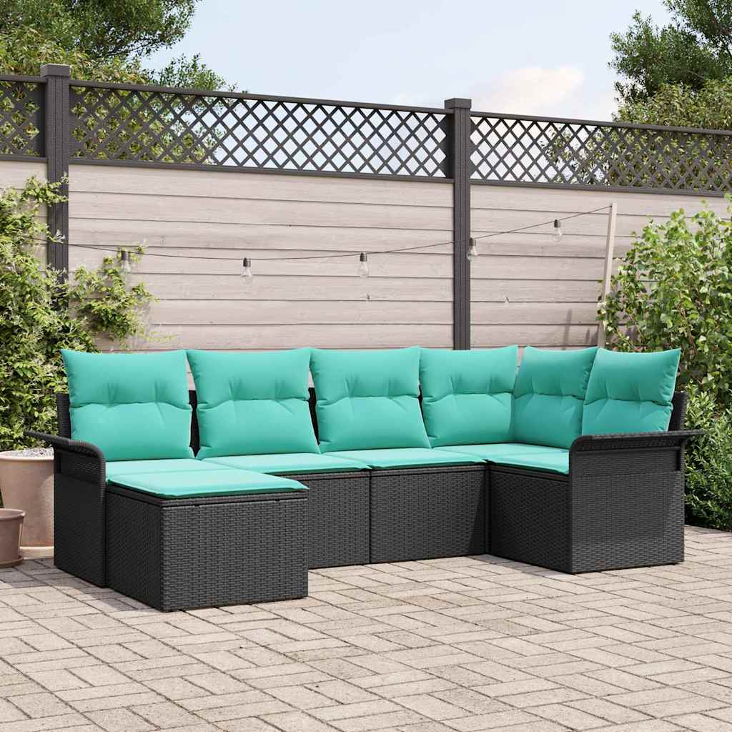 vidaXL Tuin Sofa Set met kussen 6 pcs Zwart poly rattan