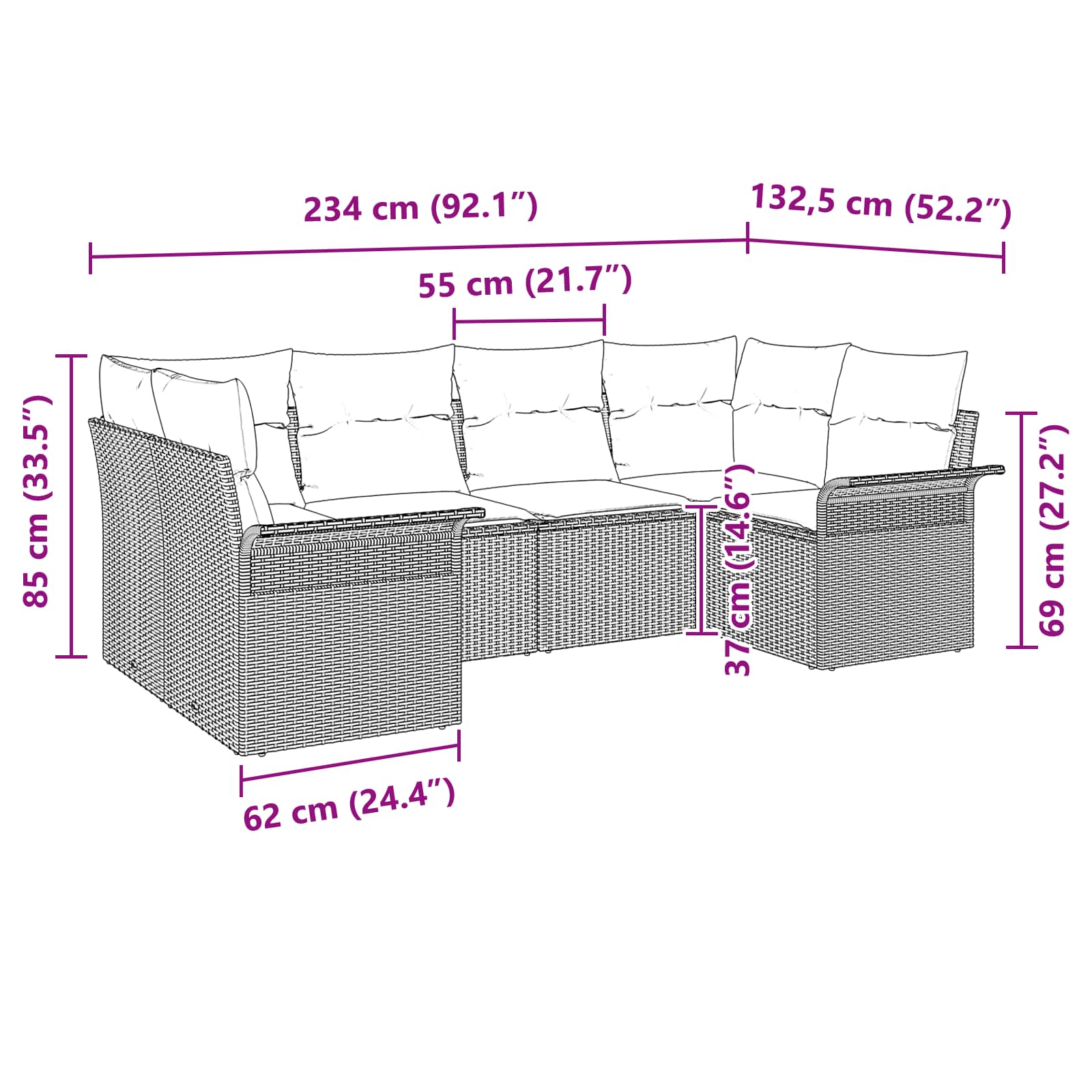 vidaXL Tuin Sofa Set met kussen 6 pcs Zwart Poly riet
