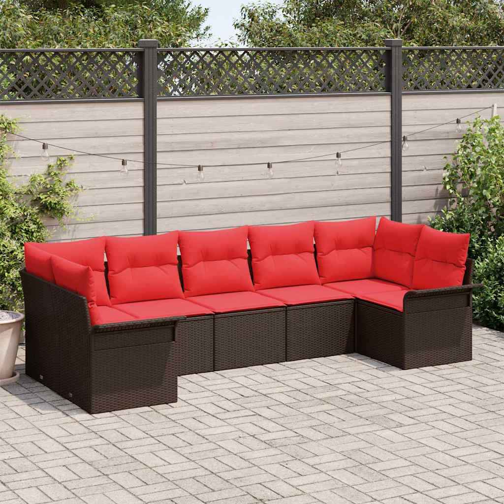 vidaXL Tuin Sofa Set met kussen 7 pcs Zwart Poly riet