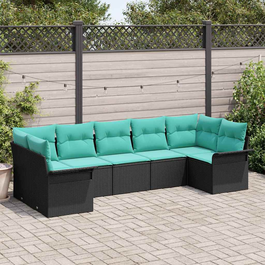 vidaXL Tuin Sofa Set met kussen 7 pcs Zwart Poly riet