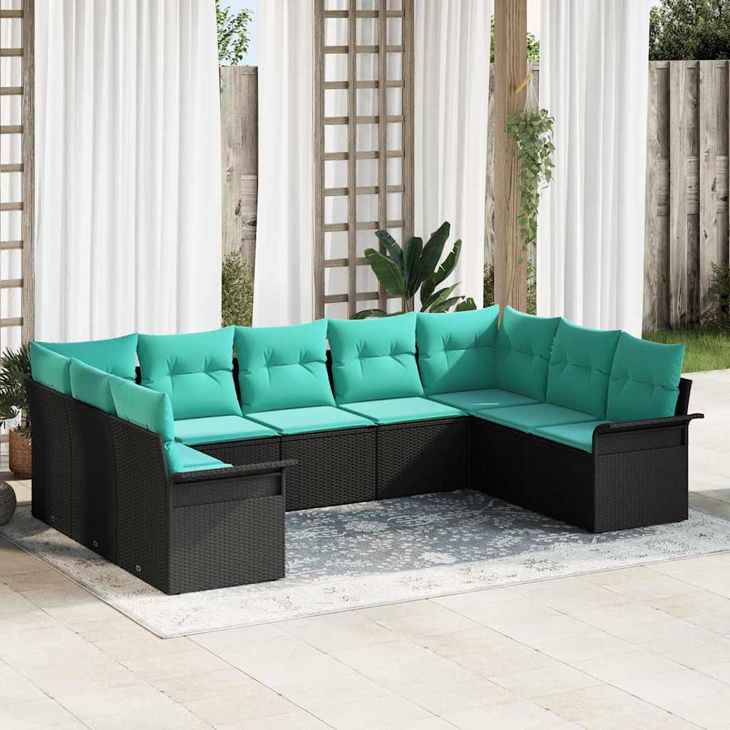 vidaXL Tuin Sofa Set met kussen 9 pcs Zwart poly rattan