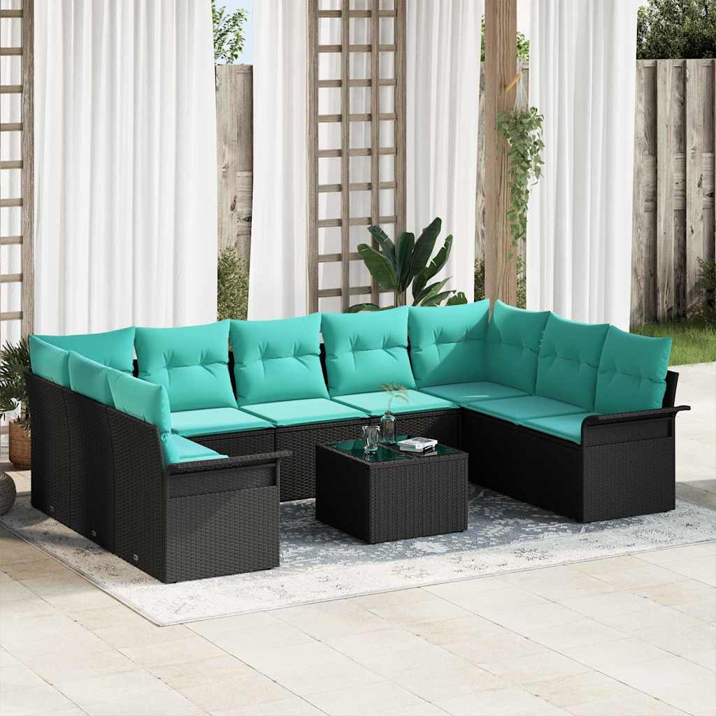 vidaXL Tuin Sofa Set met kussen 9 pcs Zwart poly rattan