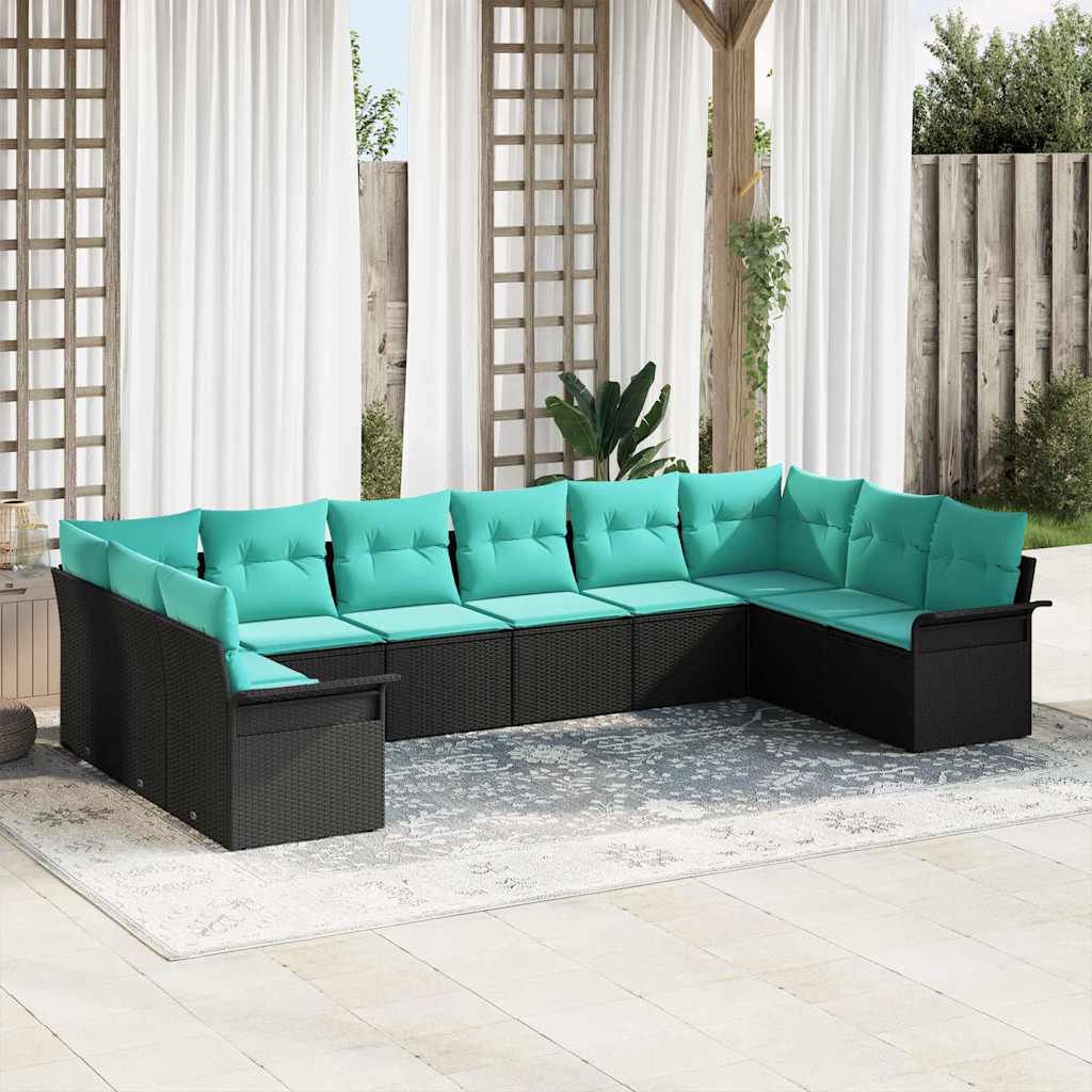 vidaXL Tuin Sofa Set met kussen 11 pcs Zwart Poly riet
