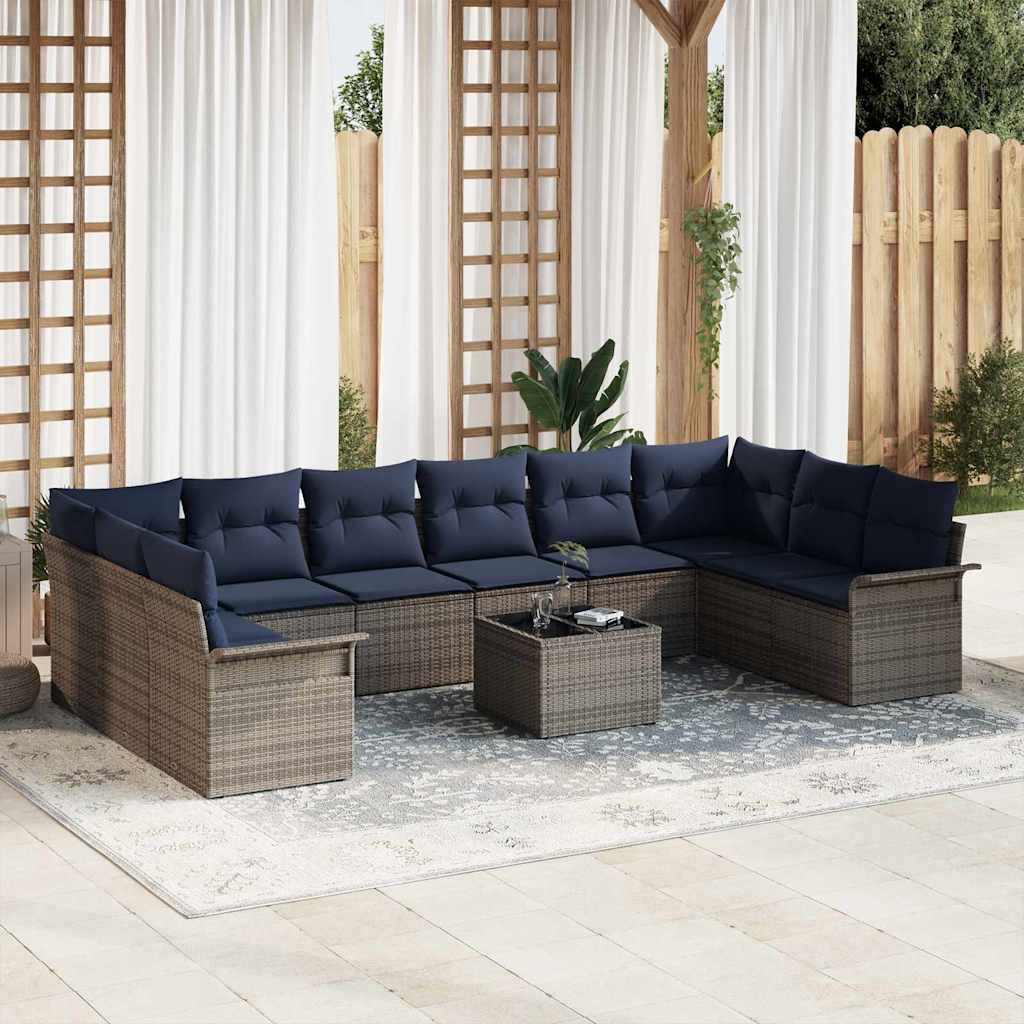 vidaXL Tuin Sofa Set met kussen 11 pcs Zwart Poly riet