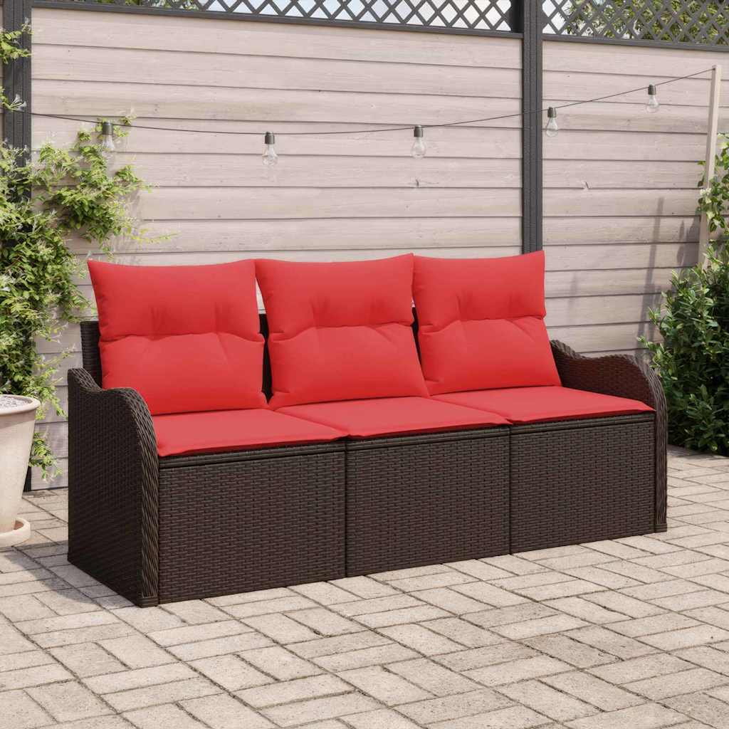 vidaXL Tuin Sofa Set met kussen 3 pcs Bruin Poly riet