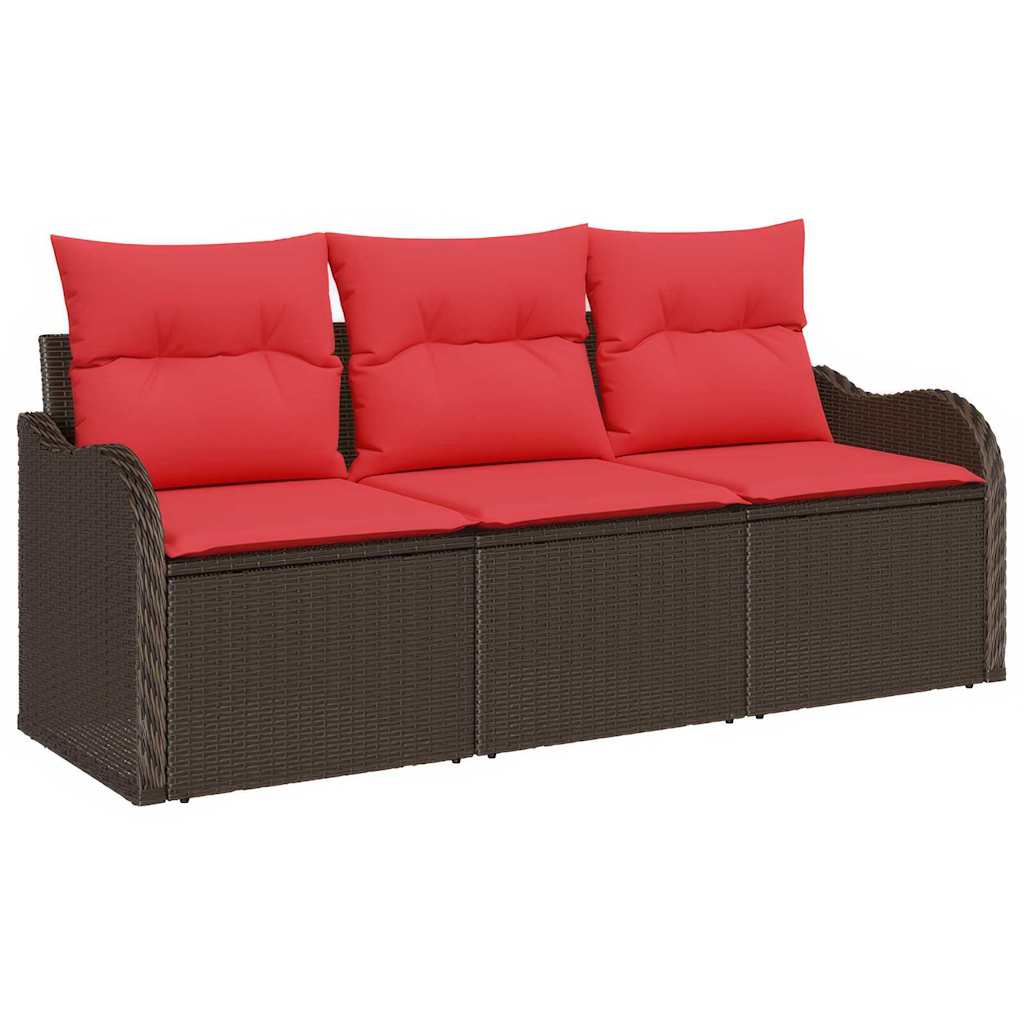vidaXL Tuin Sofa Set met kussen 3 pcs Bruin Poly riet