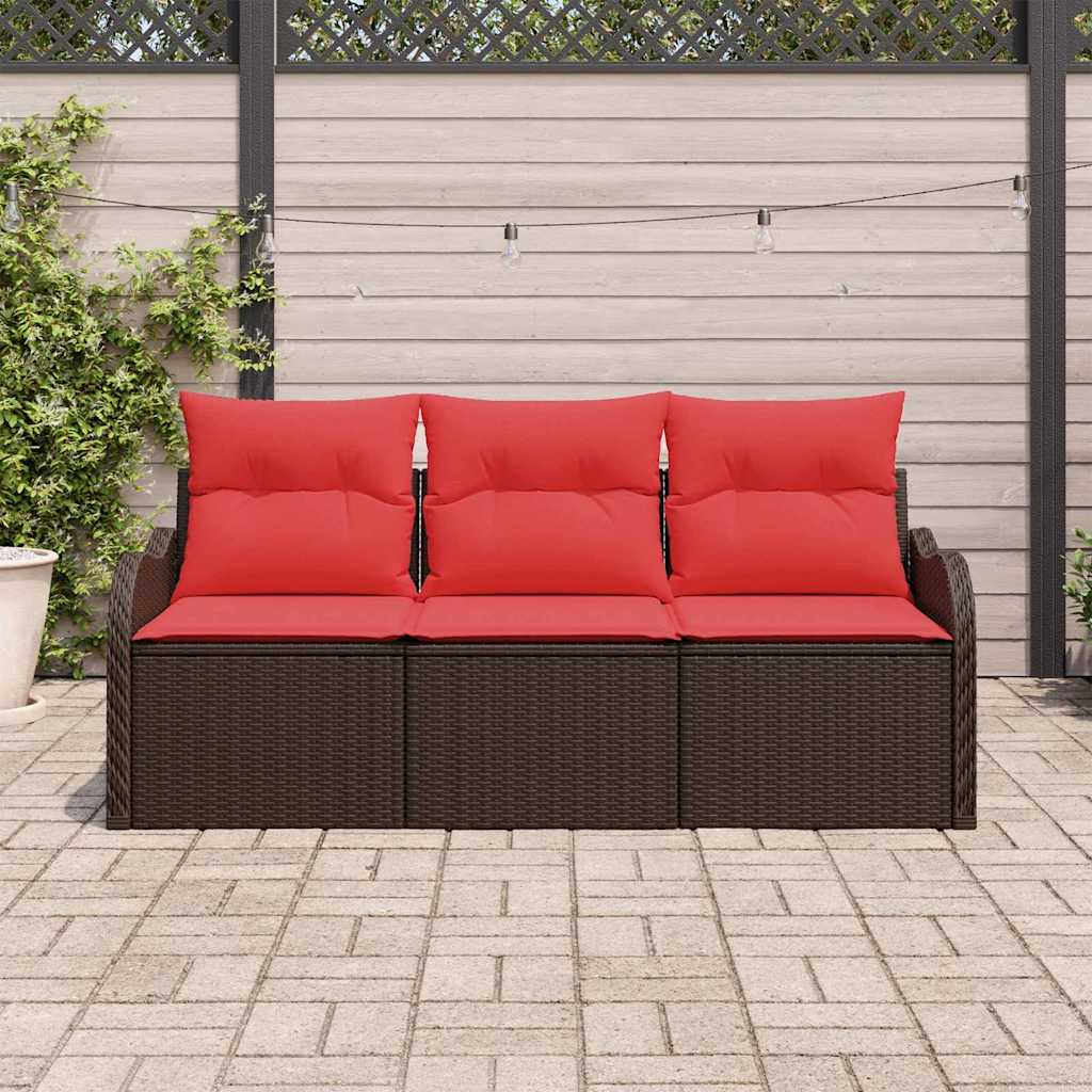 vidaXL Tuin Sofa Set met kussen 3 pcs Bruin Poly riet