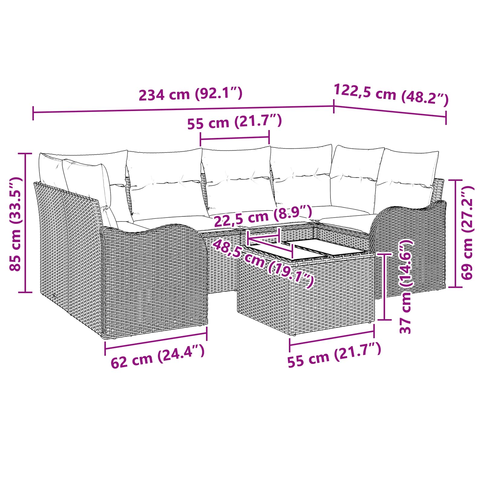vidaXL Tuin Sofa Set Bruin 55 x 55 x 37 cm poly rattan