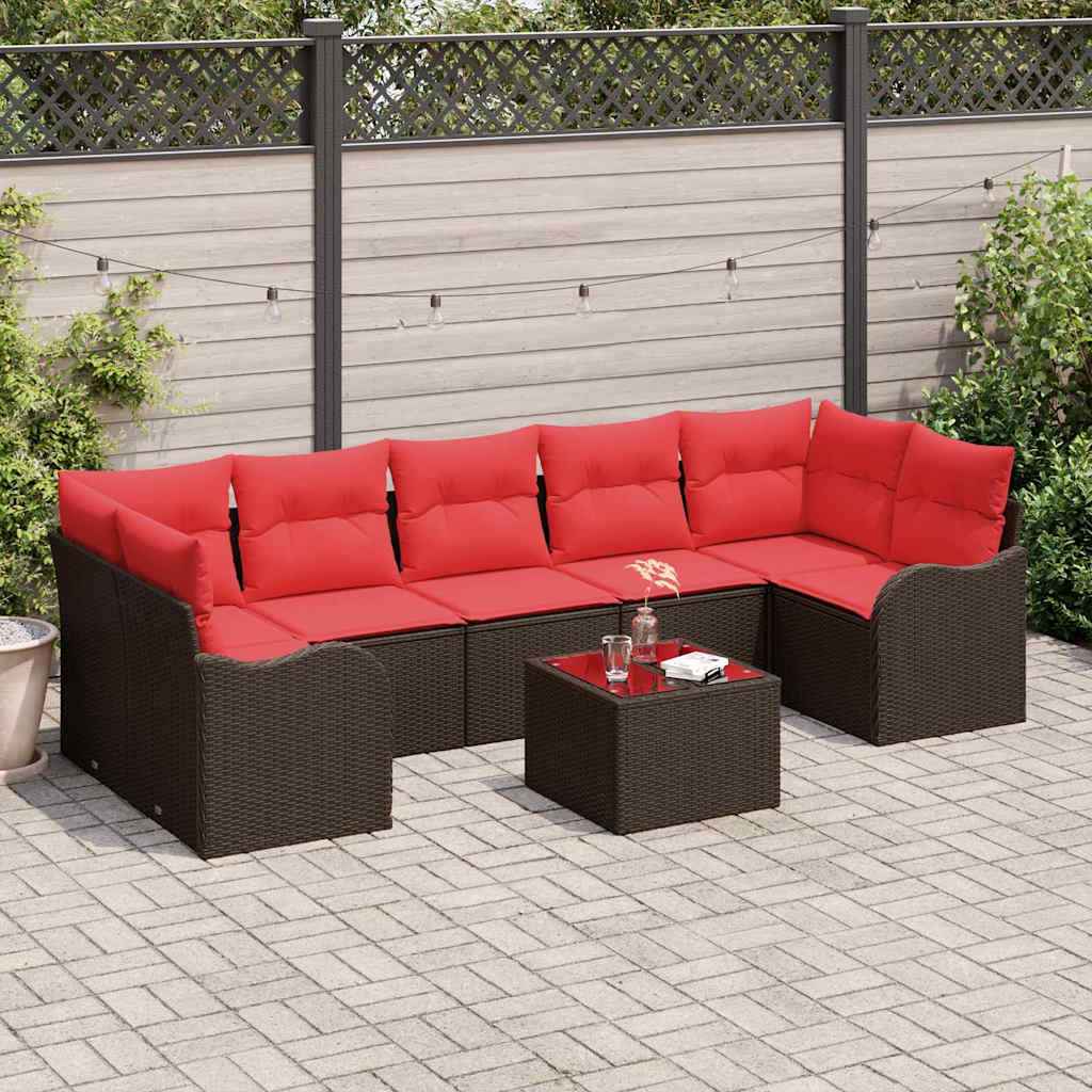 vidaXL Bankstel met kussen 8 pcs Bruin poly rattan
