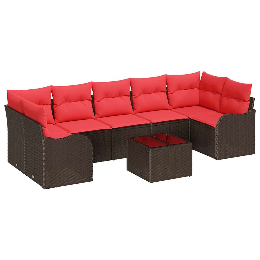 vidaXL Bankstel met kussen 8 pcs Bruin poly rattan